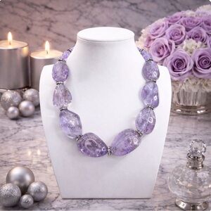OSCAR DE LA RENTA Tumbled Amethyst Gemstone Nugget Statement Necklace